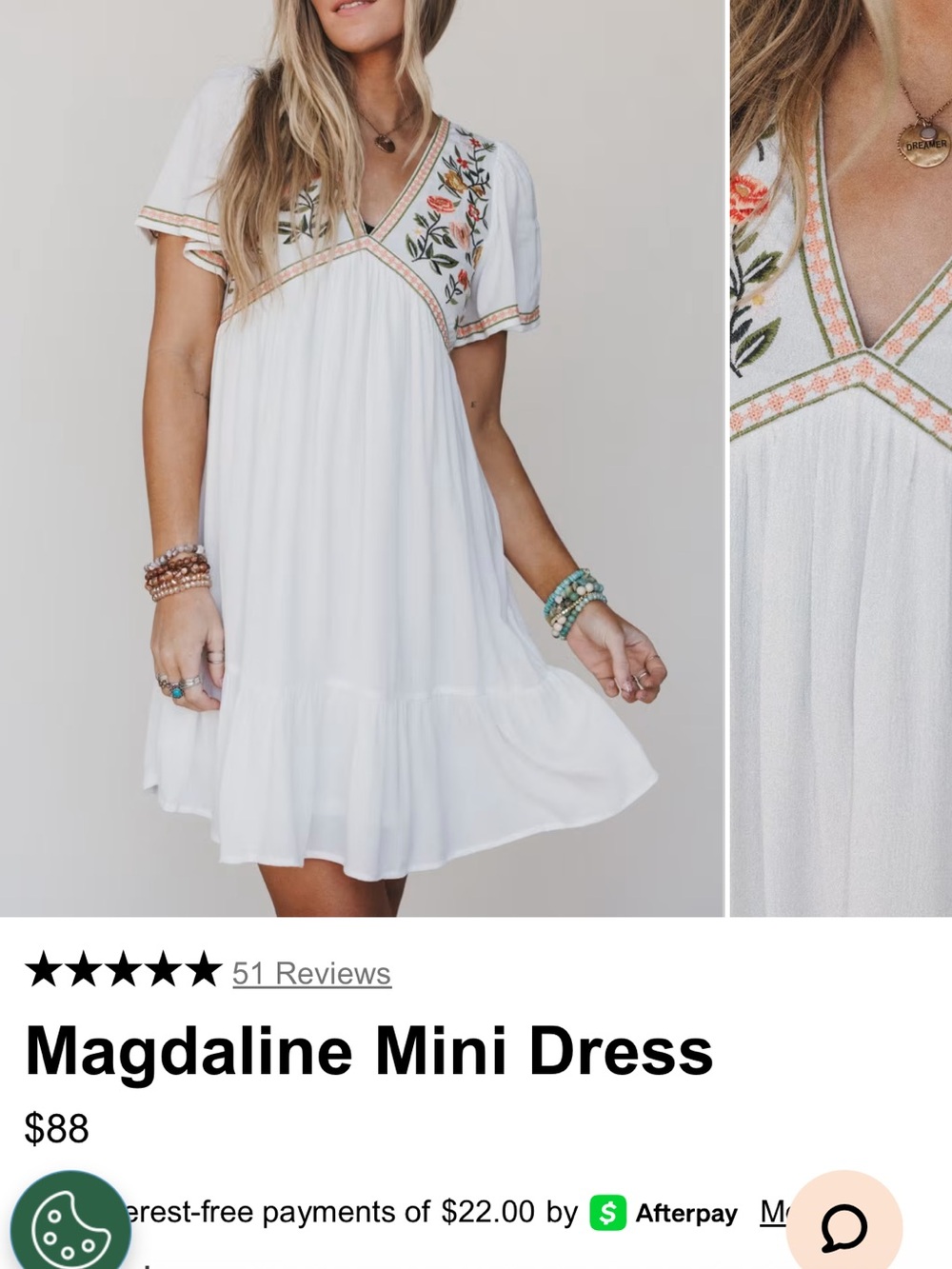 In loom from three birds nest Boho Embroidered V-Neck Midi Dress - White L NWOT